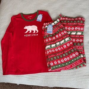 NWT Little Blue House Hatley Christmas Pajama Set Womens Large Beary X-mas Red